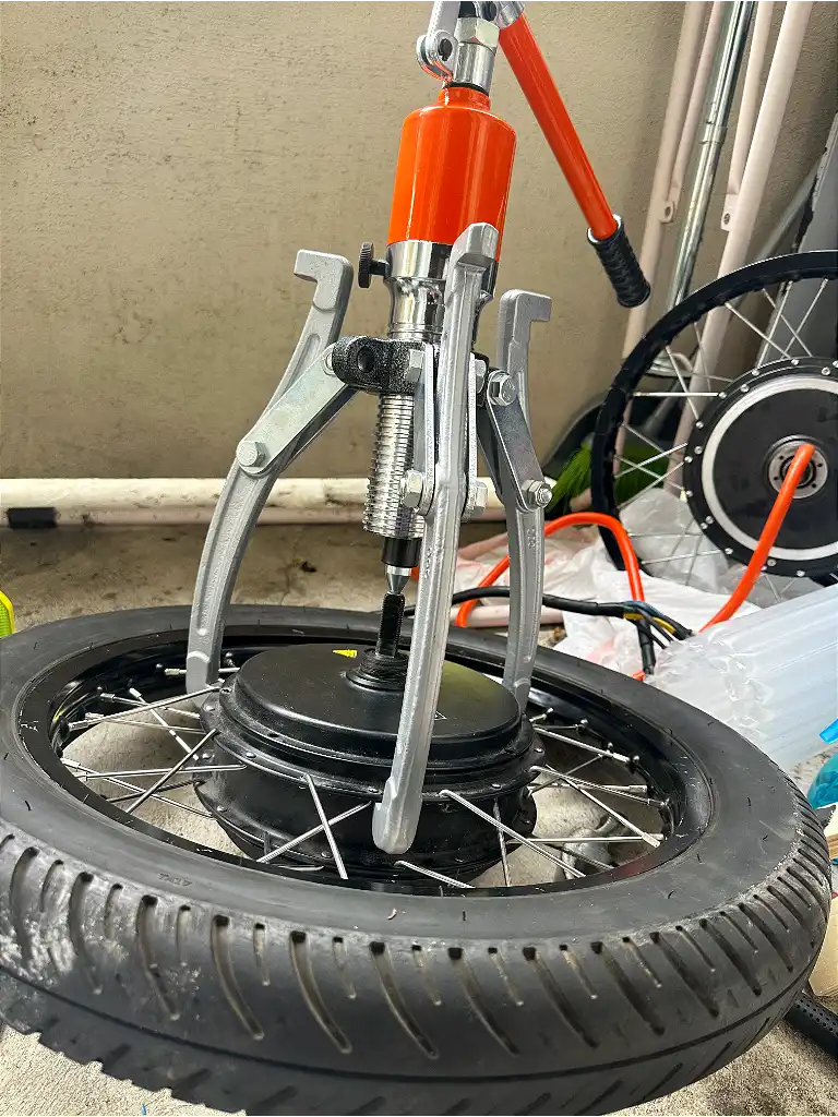Hub motor during electric bike repair service